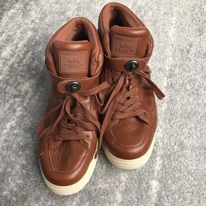 Coach brown leather high top sneakers
